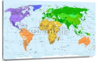 Lienzo Mapa mundi bola continentes en color